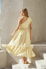 Busy Girl One Shoulder Maxi Dress Yellow