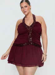 Aisleigh Sequin Halter Mini Dress Berry Curve