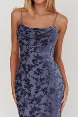 Well Versed Burnout Velvet Maxi Dress Slate Blue