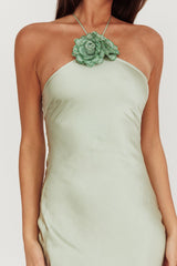 High Roller Flower Decoration Halter Dress Sage
