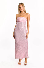 Alliana Pink Sequin Strapless Formal Maxi Dress
