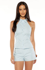 Caelan Blue Button Up Top