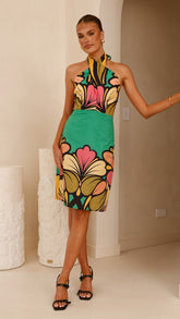 Portugal Twist Halter Mini Dress - Apple