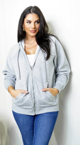 Off Duty Zip Up Boyfriend Hoodie - Gray