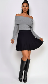 Agata Off Shoulder Sweater Top - Gray