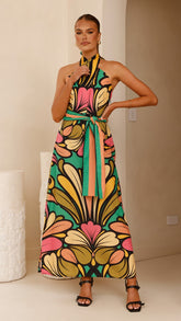 Portugal Twist Halter Maxi Dress - Apple