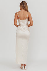 Celestine Waist Tie Satin Maxi Dress Light Champagne