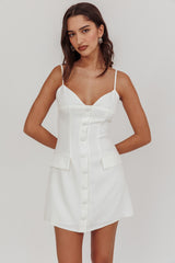So Good Front Button Mini Dress White