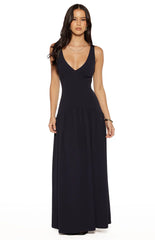 Novi Navy Drop Waist Crepe Maxi Dress