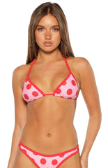 Sofie Pink and Red Polka Dot Contrast Bind Triangle Bikini Top