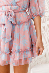 Bow-Peep 3/4 Sleeve Bow Detail Dress Rose
