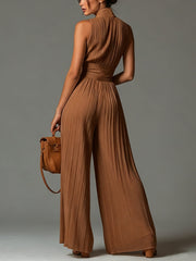 Zsófia Jumpsuit | Brown Pleated Chiffon • S1