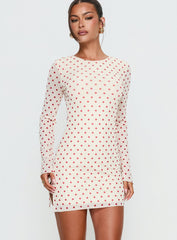 Nyxia Long Sleeve Mini Dress Cream / Red Polka
