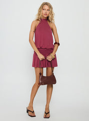 Lealeia Halter Slouch Mini Dress Plum