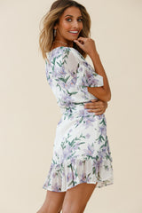 Azealia  Ruffle Hem Dress Flower Print White