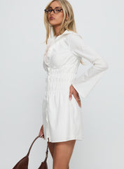 Stellaria Ruched Long Sleeve Mini Dress White