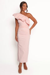Eliya One Shoulder Frill Maxi Dress - Ballet Pink