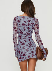 Sevila Long Sleeve Mini Dress Lotus Flock Check Lavender