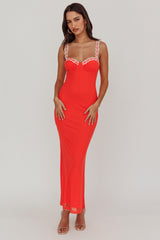 Girl Power Lace Strap Maxi Dress Red