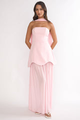 Poema Scalloped Sheer Hem Maxi Dress Pink