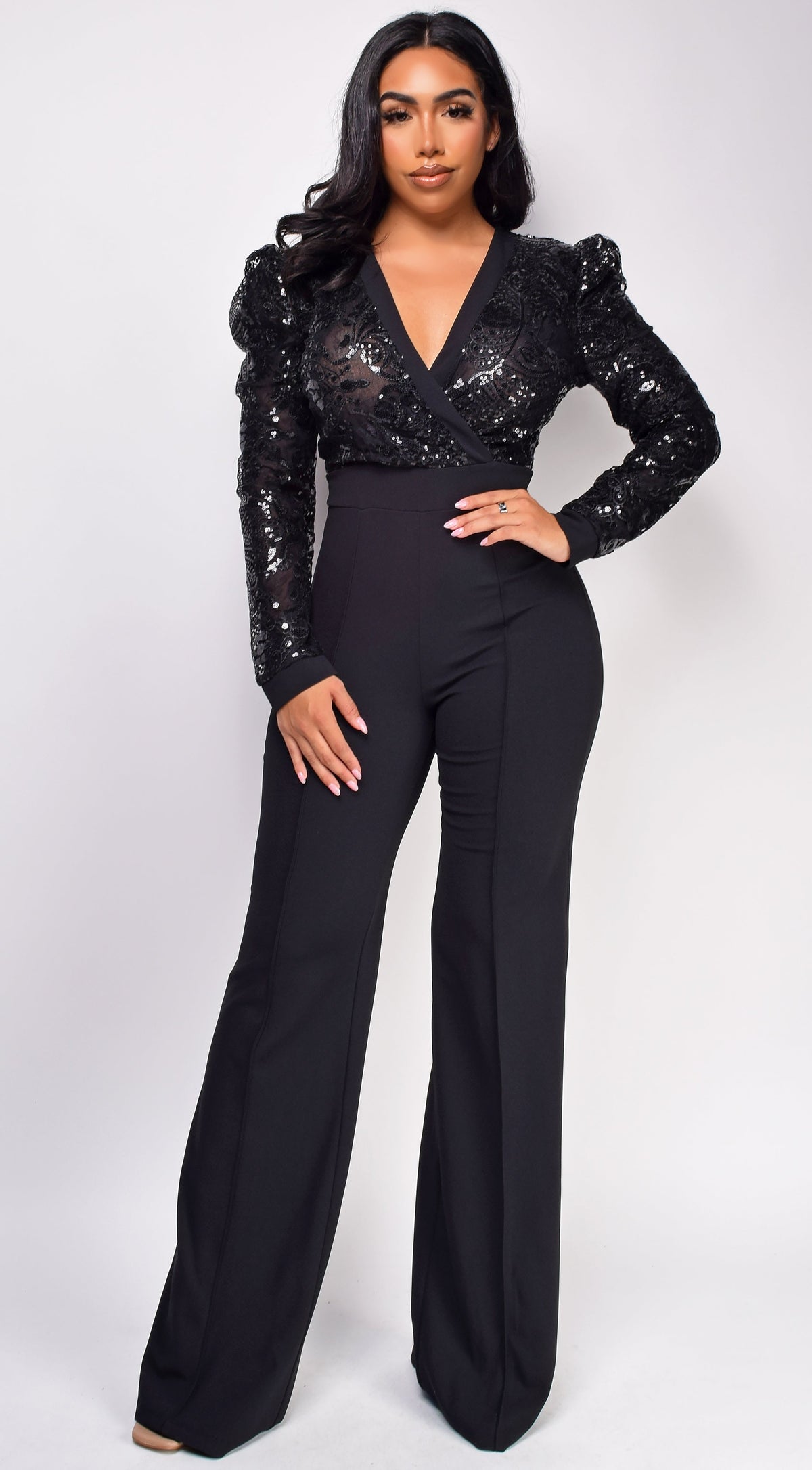 Lori Black Sequin Jumpsuit