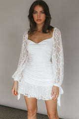 With Love Long Sleeve Lace Mini Dress White