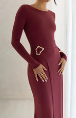 Misaki Burgundy Long Sleeve Wrap Maxi Dress