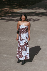 Ottavia Strapless Maxi Dress - Blue Poppies