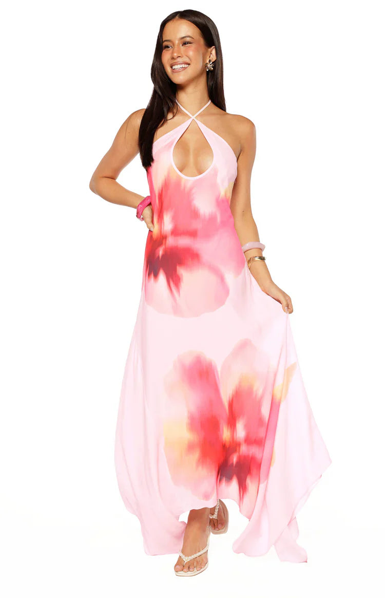 Elowen Pink Floral Halter Maxi Dress