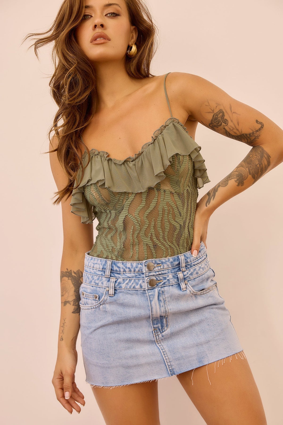 Soft Whispers Lace Bodysuit - Olive
